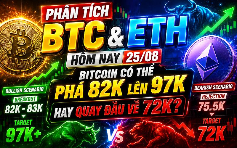 Phân Tích BTC & ETH Hôm Nay 25/08 Bitcoin Có Thể Phá 82K Lên 97K Hay Quay Đầu Về 72K?