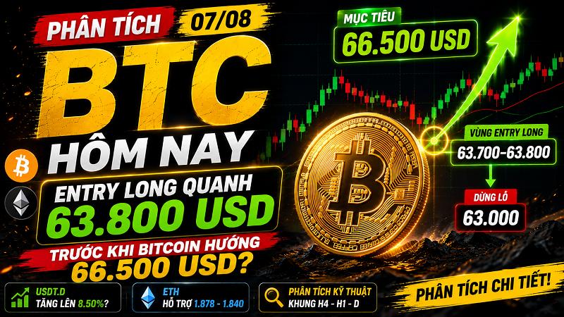 Phân Tích Bitcoin Hôm Nay 07/08: BTC Điều Chỉnh Về 63.800 USD Trước Khi Tăng Lên 66.500 USD?