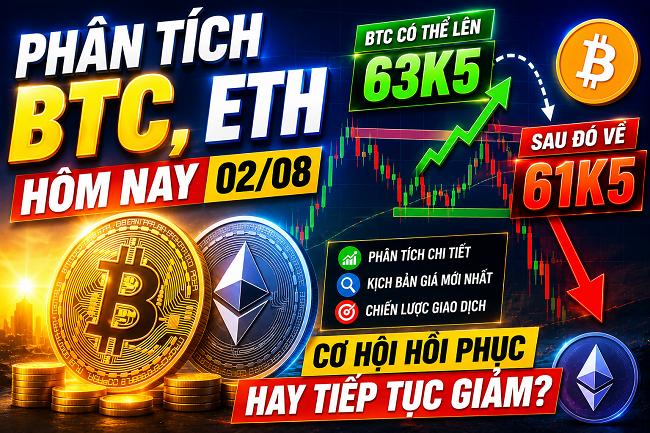 Phân Tích BTC, ETH Hôm Nay 02/08, Bitcoin Có Thể Hồi Lên 63.800 USD Trước Khi Về 61.500 USD