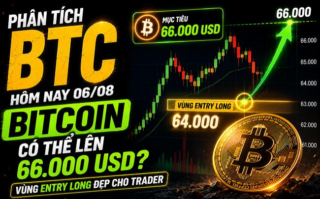 Phân Tích BTC Hôm Nay 06/08: Bitcoin Có Thể Lên 66.000 USD? Vùng Entry Long Đẹp Cho Trader